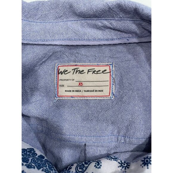 Free People Women's Relaxed Button Up Collared Shirt XS Raw Hem Hippie Boho - Picture 5 of 12